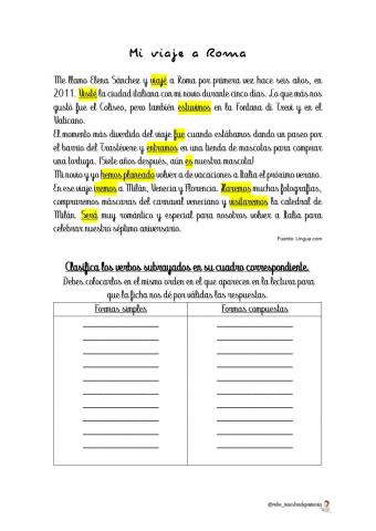Mi viaje a Roma. Repaso verbos 1