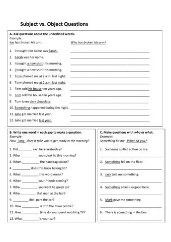 Subject object questions