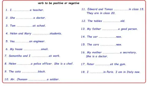 Positive negative (verb to be)