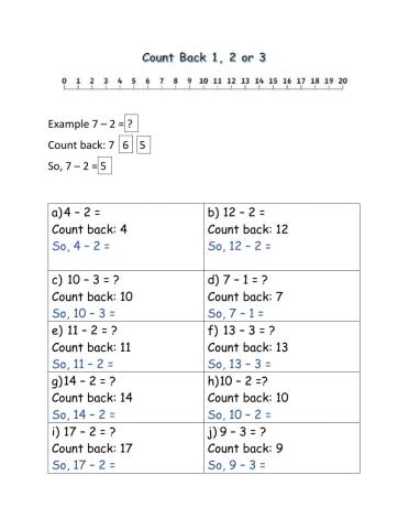 Count back 1, 2 or 3