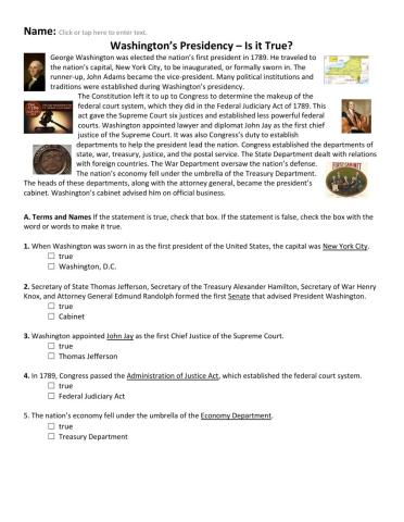 Washington's Presidency - Is it True text only