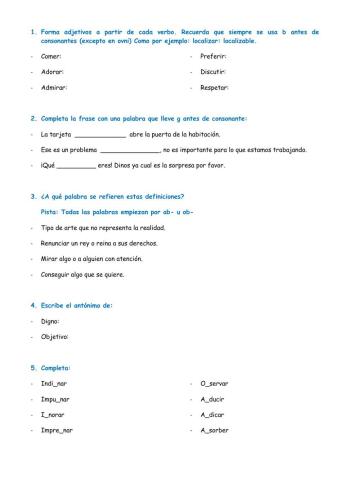 Palabras con b y g antes de consonante