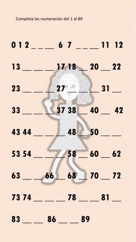 Completa la serie numérica del 1 al 89