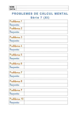 Problemes de càlcul mental: Quinzet 7.101 a 7.110