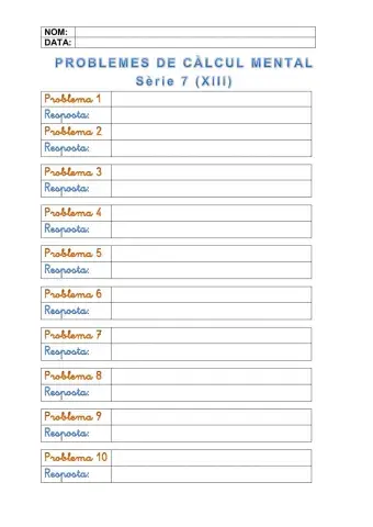 Problemes de càlcul mental: Quinzet 7.121 a 7.130