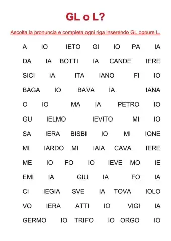 Digramma GL: ascolto e completamento di parole