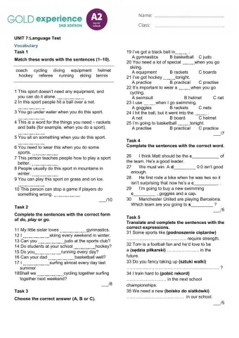 Gold Exp. A2 se - UNIT 7-Language Test- Extended
