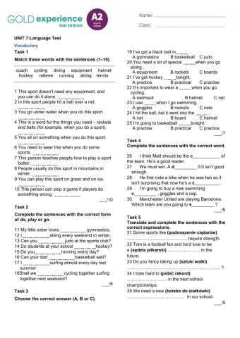 Gold Exp. A2 se - UNIT 7-Language Test- Extended
