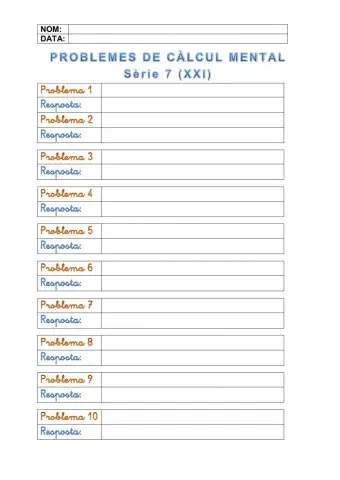 Problemes de càlcul mental: Quinzet 7.201 a 7.210