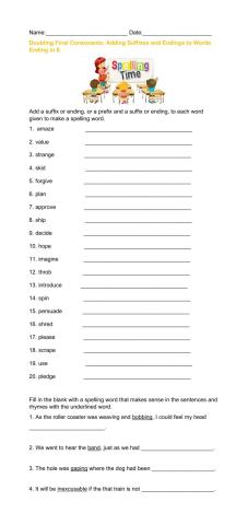 Doubling Final Consonants- Adding Suffixes and Endings to Words Ending in E