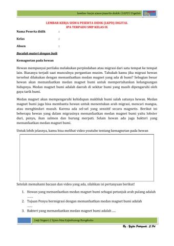 LKPD Kemagnetan pada Hewan