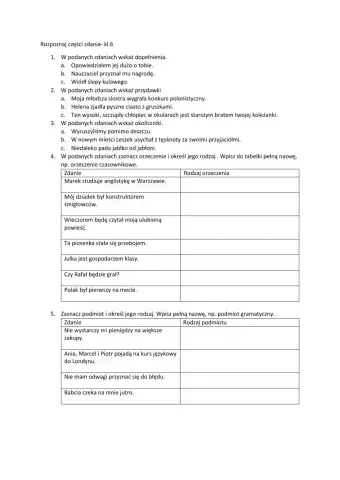 Rozpoznaj części zdania