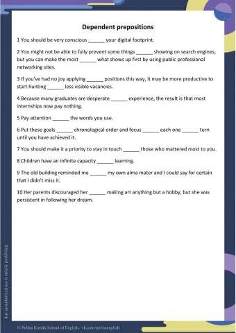 Week 16 Complete Dependent prepositions