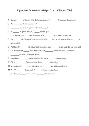 Haben&Sein im Präteritum und Präsens