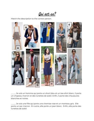 French Clothing Reading and Matching