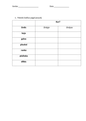 Žodžiai, atsakantys į klausimą KUR?