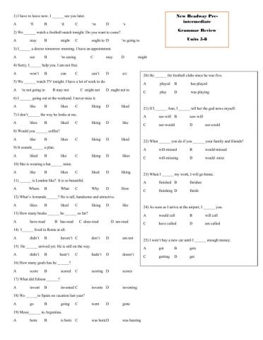 New Headway Plus Pre-intermediate Grammar Units 5-8