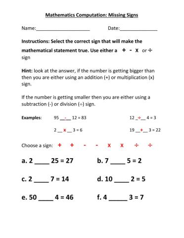 Mathematics Computation: Missing Signs