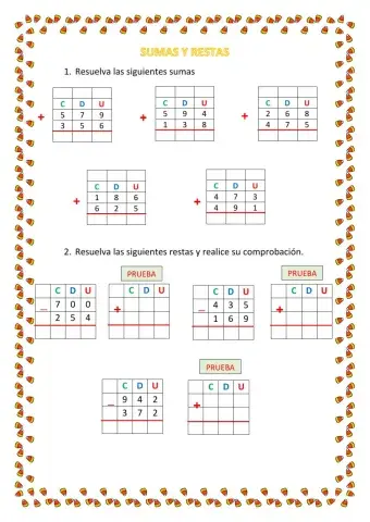 Sumas y restas con su prueba