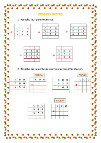 Sumas y restas con su prueba