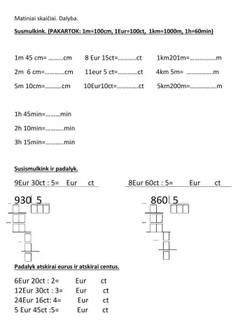 Matiniai skaičiai. Dalyba.
