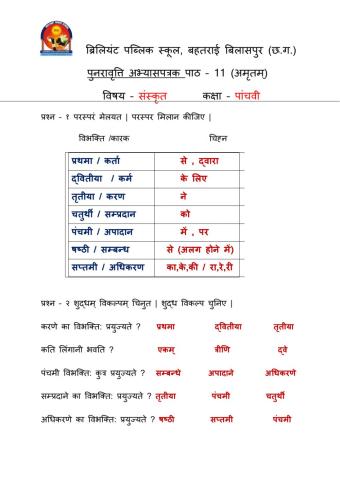 पाठ - 11 अभ्यासपत्रक sanskrit