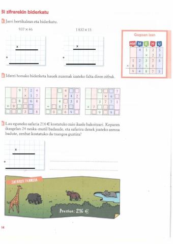 2 zifrako biderketak multiplicaciones de dos cifras