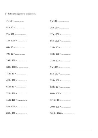 Multiplicar por la unidad seguida de ceros