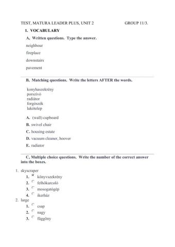 Matura Leader Plus Unit 2 Test