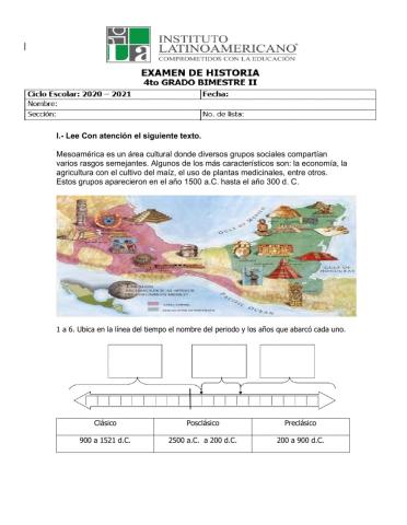 Examen bimestral de Historia.