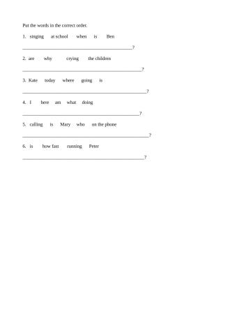 Present Continuous question words