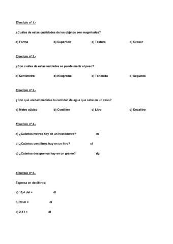 Repaso Sistema Métrico Decimal 1º ESO