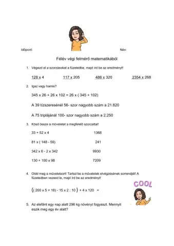 Felmérő matematikából - 4. o.