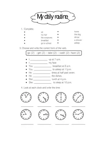 My daily routine, telling timeand adverbs of frequency Test