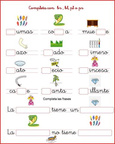 Palabras con br, bl, pr y pl