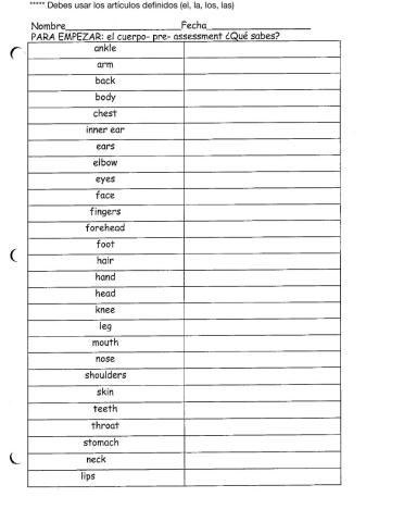 El cuerpo Inglés al español