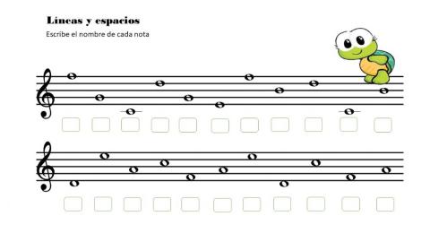 Notas en líneas y espacios del pentagrama