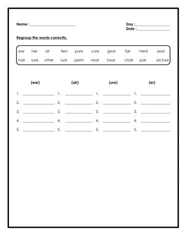 Phonic ear,air,ure,er