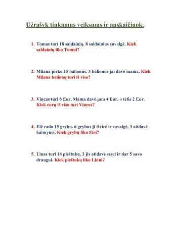Tekstiniai uždaviniai 1 klasė
