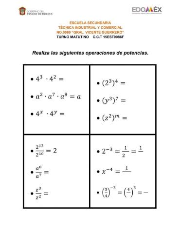 Operaciones con potencias - Ejercicios