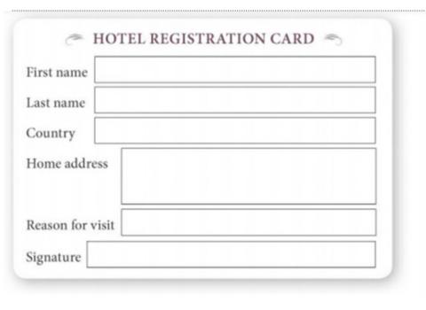Hotel Registartion card