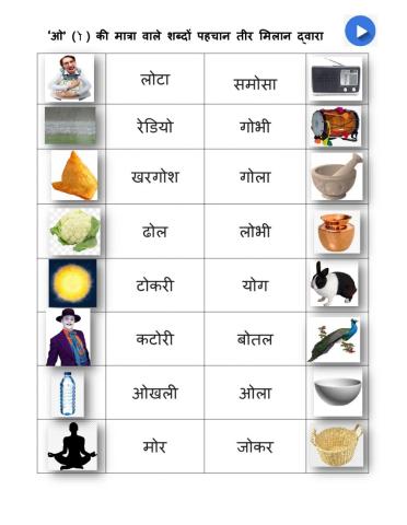 ओ की मात्रा के शब्दों का अभ्यास