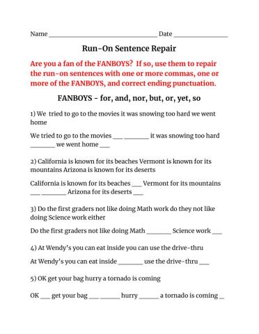 Run-On Sentence Repair