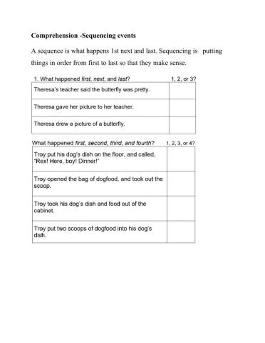 Sequencing events in  a story