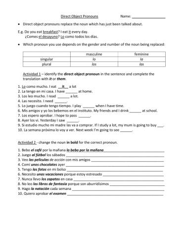 Direct Object Spanish