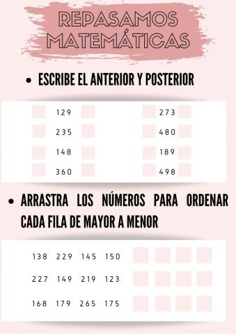 Centenas: ordenar, anterior y posterior
