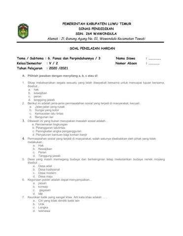 Penilaian Harian Tema 6 St 3