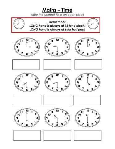 Time - half past and O'clock