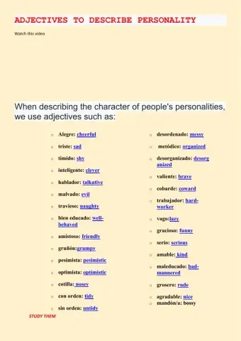Personality adjetives