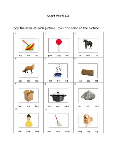 Short Vowel Oo Words